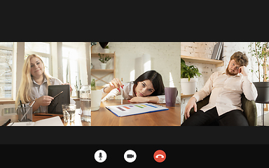 Image showing Team working by group video call share ideas brainstorming use video conference.