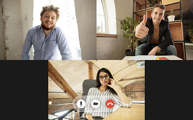 Image showing Team working by group video call share ideas brainstorming use video conference.