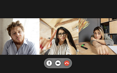 Image showing Team working by group video call share ideas brainstorming use video conference.