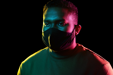 Image showing african american man wearing black reusable mask