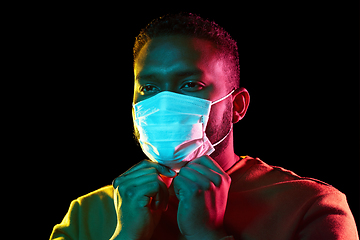 Image showing african american man wearing medical mask