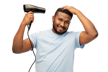 Image showing african american man with fan or hair dryer