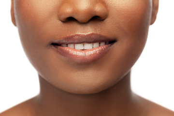 Image showing close up of face of smiling african american woman