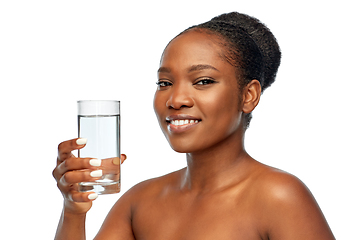 Image showing young african american woman with glass of water