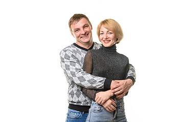 Image showing Portrait of smiling couple in casual clothes, isolated on white background