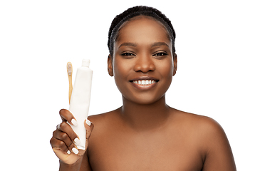 Image showing african woman with toothbrush and toothpaste