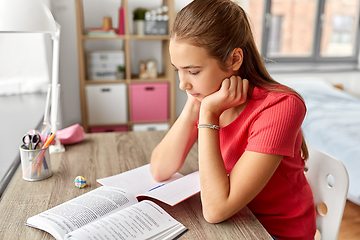 Image showing student teenage girl reading book at home