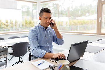 Image showing man calling on smartphone at home office