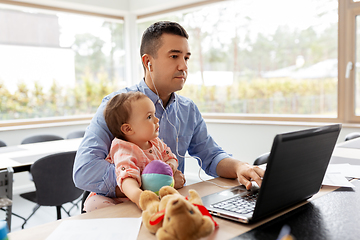 Image showing father with baby working at home office