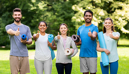 Image showing people with yoga mats showing thumbs up at park