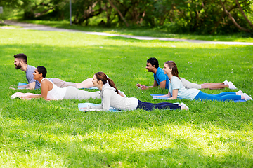 Image showing group of people doing yoga at summer park