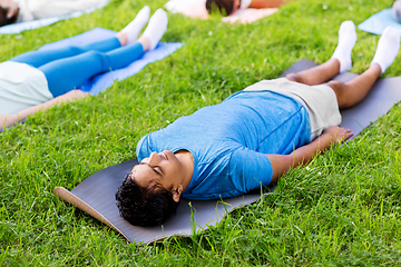 Image showing group of people doing yoga at summer park