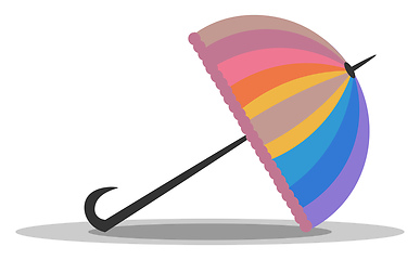 Image showing Clipart of an appealing folded colorful rainbow umbrella tilted 