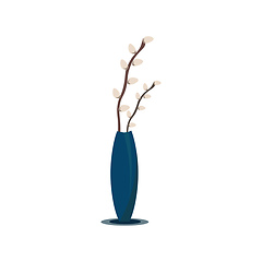 Image showing Tall and sparkling blue metal floor vase displaying branches of 