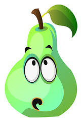 Image showing Green pear cartoon face thinking illustration vector on white ba