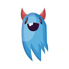 Image showing Happy blue ghost cartoon character with big smile and red horns 