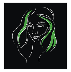 Image showing Simple black green and white  portrait sketch of a girl  vector 