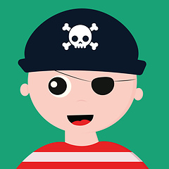 Image showing Cute face of a pirate with a cap over green background laughing 