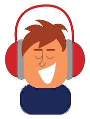 Image showing Clipart of a boy listening to music with his red headphones vect