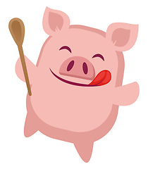 Image showing Piggy is cooking, illustration, vector on white background.