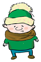 Image showing Boy covered in warm winter clothes vector or color illustration