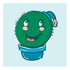 Image showing A cactus plant emoji with a blue hat is laughing with its mouth 