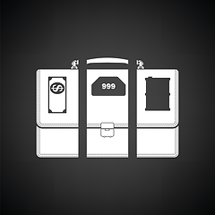 Image showing Oil, dollar and gold dividing briefcase concept icon