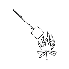 Image showing Icon of camping fire with roasting marshmallow 