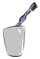 Image showing A purple toothbrush in a glass vector or color illustration