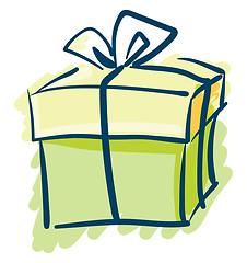 Image showing Painting of a present box green and yellow in color tied with a 