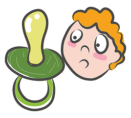 Image showing Green nipple and sad baby face with ginger hair illustration vec