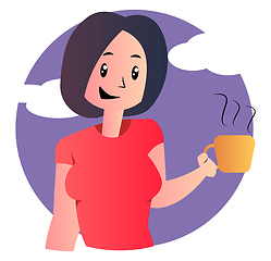 Image showing Cute cartoon girl holding coffee vector illustartion on white ba