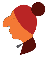 Image showing Side face a big nose boy wearing a red head cap and a small rect