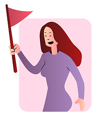 Image showing Cute cartoon girl in purple holding a flag vector illustartion o