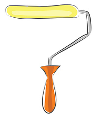 Image showing Yellow paint roller with brown handle vector illustration on whi