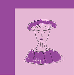Image showing Painting of a fashionable lady in purple-colored outfit vector o