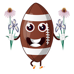 Image showing Rugby ball is holding flowers, illustration, vector on white bac