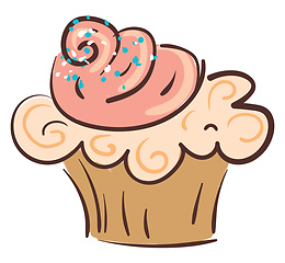 Image showing A pink cupcake with pink frosting and sprinkles vector or color 