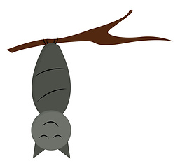 Image showing Cartoon bat hanging upside down in the branch of a tree vector o