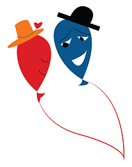Image showing The picture depicts two colorful cartoon balloons with hats expr