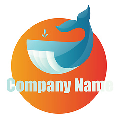 Image showing Blue whale on orange circle vector logo illustration on a white 