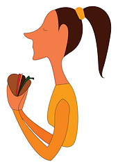 Image showing Portrait of a girl with ponytail holding a burger vector illustr