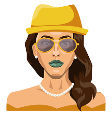 Image showing Pretty girl wearing yellow hat and glasses illustration vector o