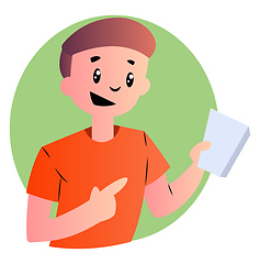 Image showing Cartoon boy in orange shirt vector illustration on white backgro