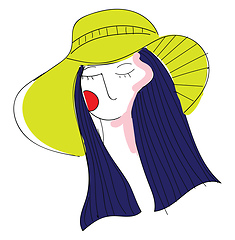 Image showing Abstract portrait of a girl with blue hair and yellow hat  vecto