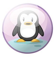 Image showing Cartoon character of black and white penguin standing on snow ve