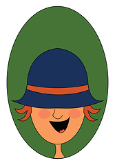 Image showing Portrait of a happy boy in a blue hat over green background vect