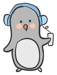 Image showing Cute little penguin listening to music with its blue-colored hea