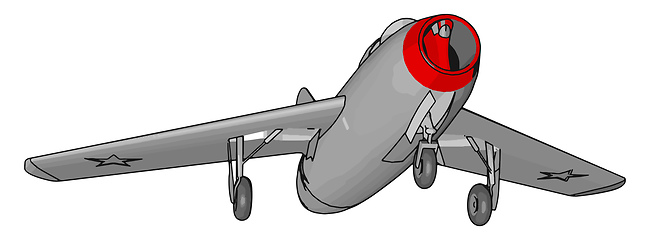 Image showing Grey jet plane with three landing wheels and red nose vectore il
