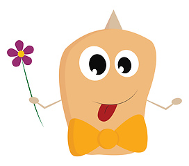 Image showing Cute monster with big eyes holding flower vector illustration on